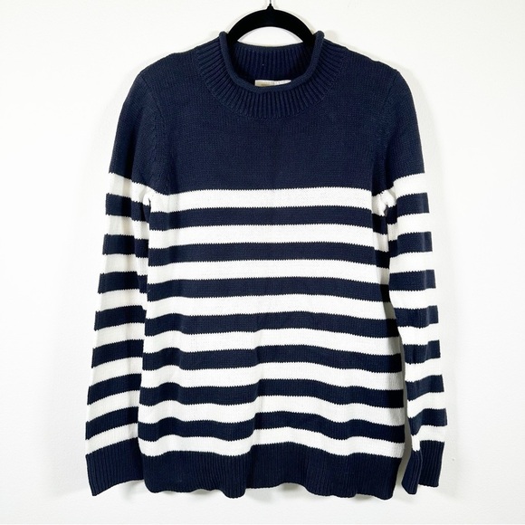 NWT Sail to Sable x Tuckernuck Navy Ivory Roll Neck Nautical Striped Sweater S - Picture 2 of 11